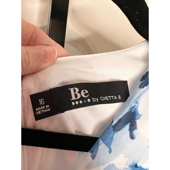 Be by Chetta B Floral Print Puff Sleeve Ruched Sheath Dress Blue Women's 16 NWT - Picture 3 of 7